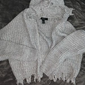 Forever 21 Hooded zip up fringe sweater